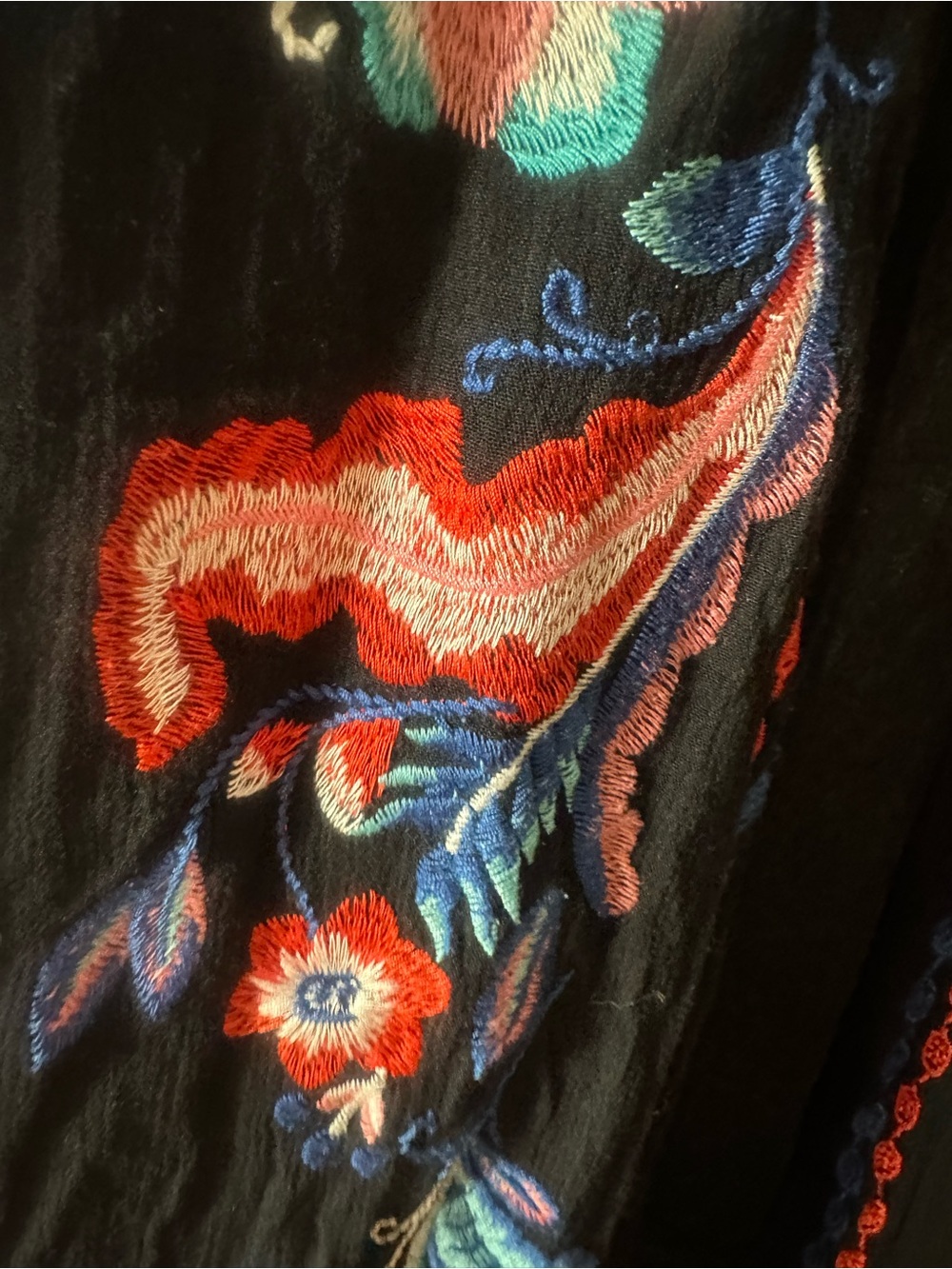 Curations M/L Black Embroidered Floral Boho Open Front Kimono Cardigan Jacket - Picture 5 of 6